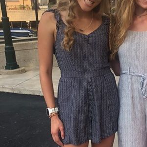 American eagle blue and white stripped romper